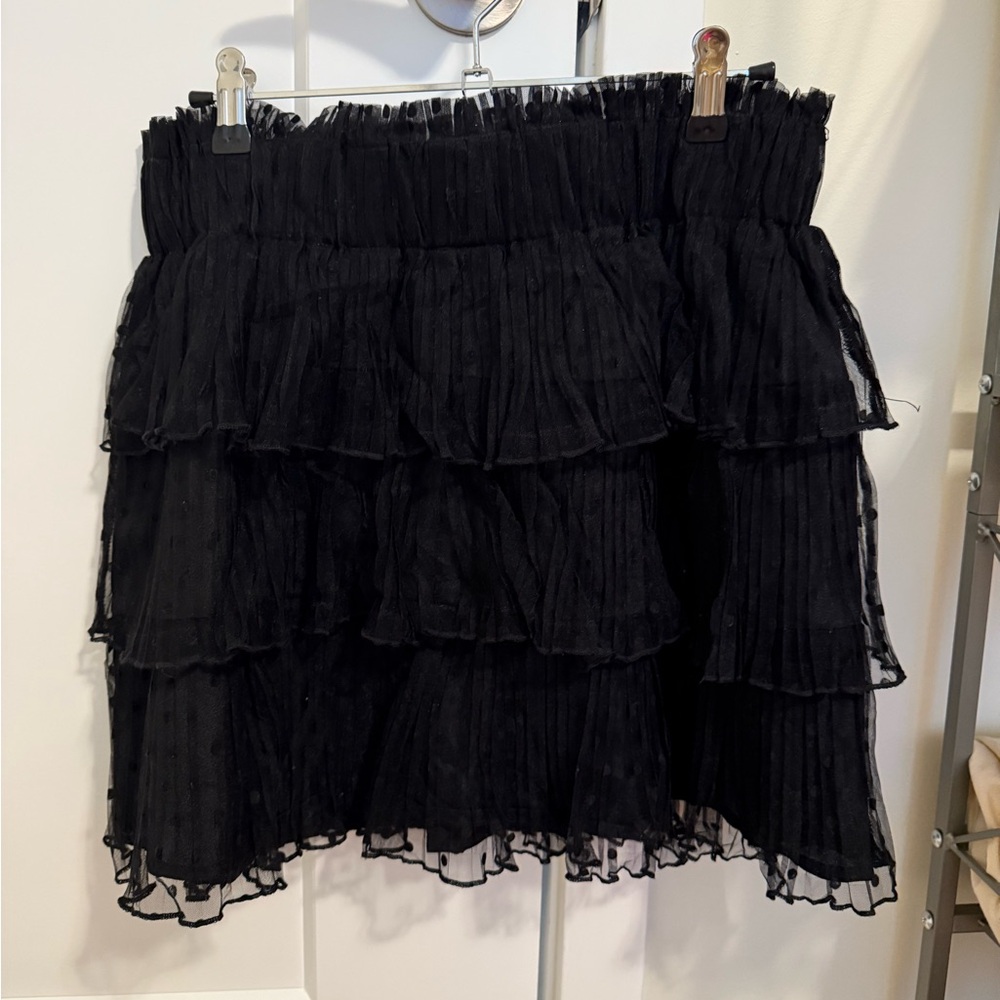 DO+BE black on black polka dot ruffle skirt with hidden shorts underneath!